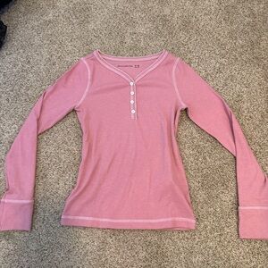 Abercrombie Pink Ribbed Button Top